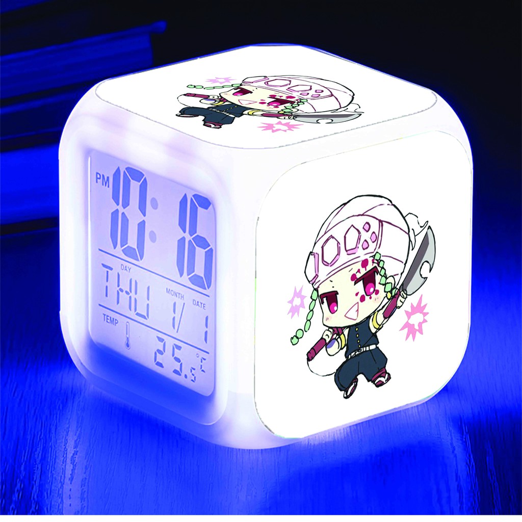 Đồng hồ báo thức để bàn in hình KIMETSU NO YAIBA Thanh Gươm Diệt Quỷ LED đổi màu chibi anime M3