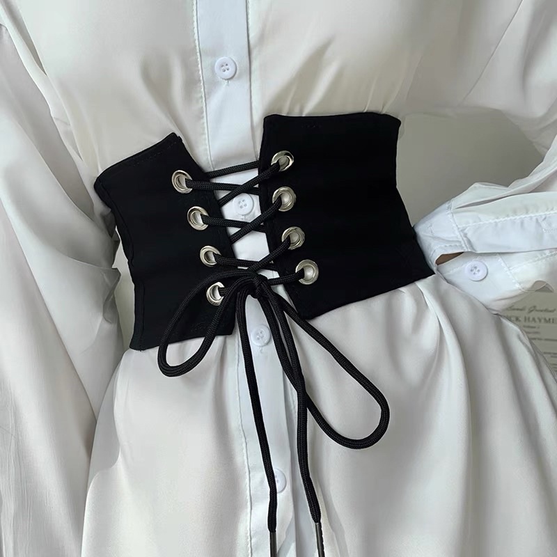 Đai váy corset co giãn đan chéo dây phía trước ĐV034 bản 12cm - Thắt lưng nịt váy áo co dãn cá tính cosplay Meo shop