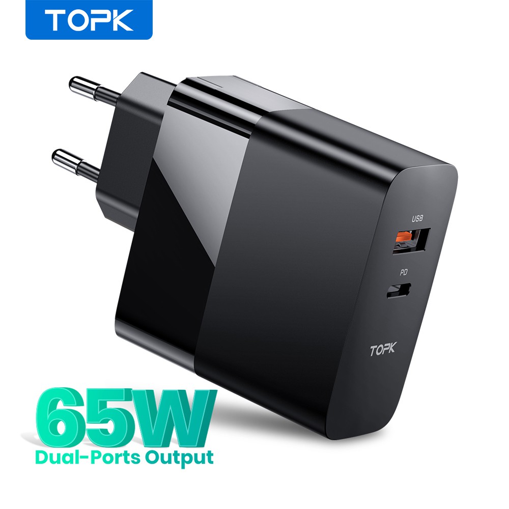 Củ sạc nhanh 65W TOPK B217P PD USB Type C dành cho laptop táo Laptop ip