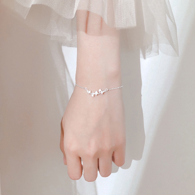 Ahellogirl Vòng đeo tay hình lá bằng bạc thời trang cho nữ