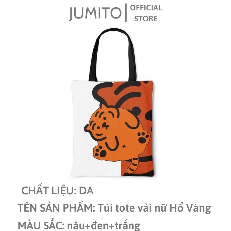 Túi tote vải nữ đeo vai đi học đi chơi họa tiết Hổ Vàng có khóa kéo JUMITO P.197
