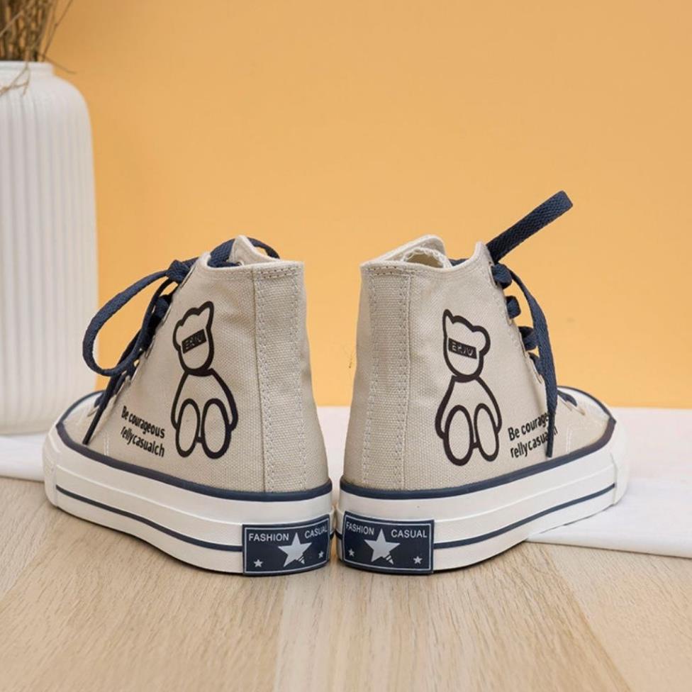 🥀 Giày Dáng Converse Cổ Cao, Giày Họa Tiết Gấu Phản Quang Hot - TNL07