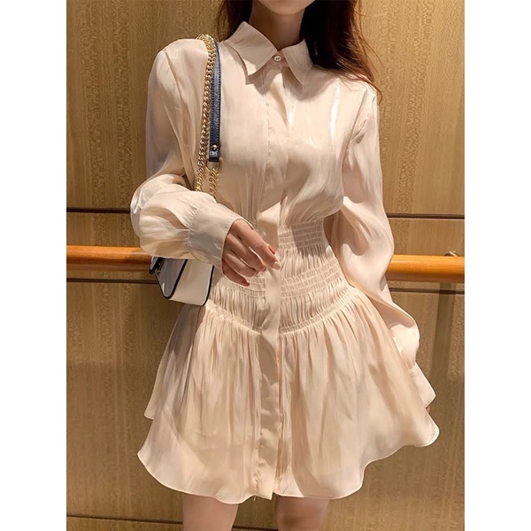 Váy sơ mi tơ Organza Hàn Quốc đầm sơ mi thiết kế