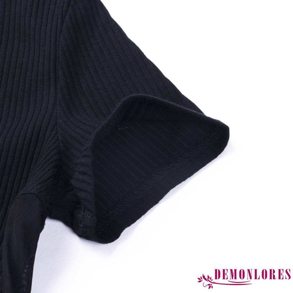 Áo Croptop Dệt Kim Tay Ngắn Cổ Lọ Thiết Kế Xuyên Thấu Quyến Rũ