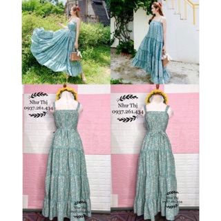 (miễn phí chỉnh váy) đầm maxi hoa hai dây nối tầng dạo phố đi biển du lịch chụp ảnh sống ảo bầu bí mặc thoải mái