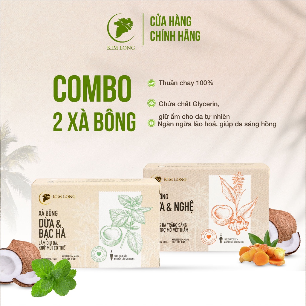 Combo 2 Xà Bông Kim Long Tinh Khiết Thuần Chay 100% Tẩy Da Chết Thoáng Lỗ Chân Lông Giảm Mụn Lưng 100gramx2