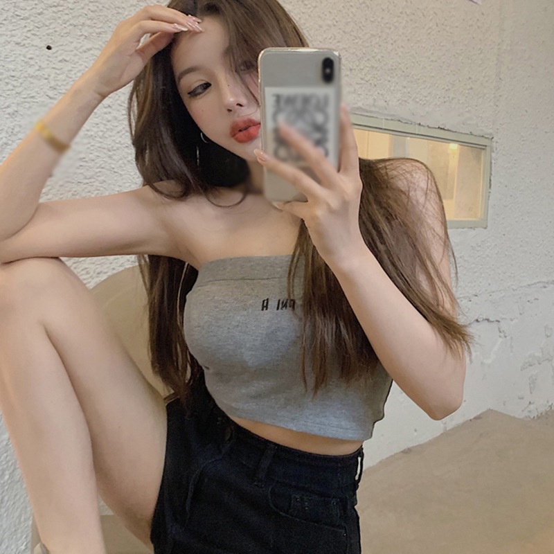 Áo Ống Croptop In Chữ Phong Cách Hàn Quốc Cho Nữ