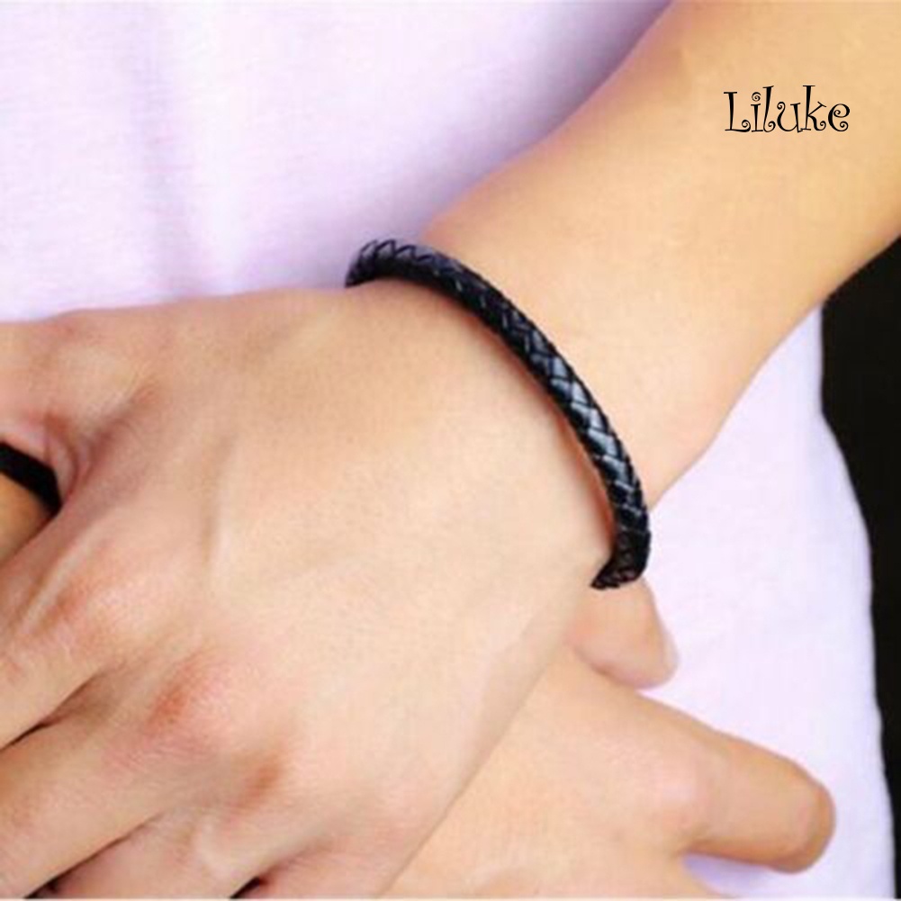 Vòng Tay Dây Bện Giả Da Màu Trơn Trang Trí Khóa Nam Châm Thời Trang Cho Nữ