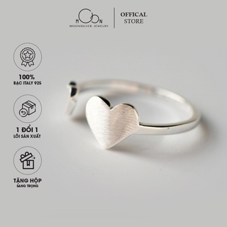 Nhẫn bạc nữ 2 trái tim hở nhẫn freesize Moonsilver bạc 925