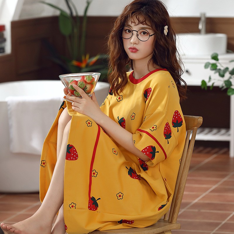 Váy Đầm Ngủ, Váy Mặc Nhà Dáng Suông Cotton Mùa Hè Rộng Rãi Thoáng Mát - Phong Cách Hàn Quốc V