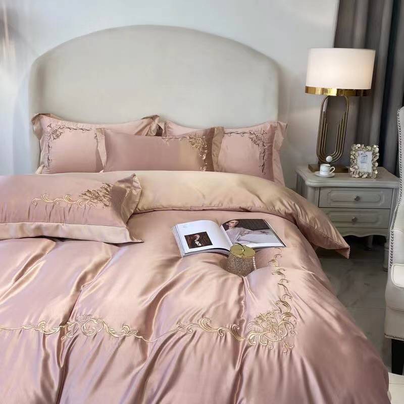 Trọn Bộ Chăn Ga Vỏ Gối Lụa Cotton Hoàng Gia - Họa Tiết Thêu Royal Bedding - Phối Màu