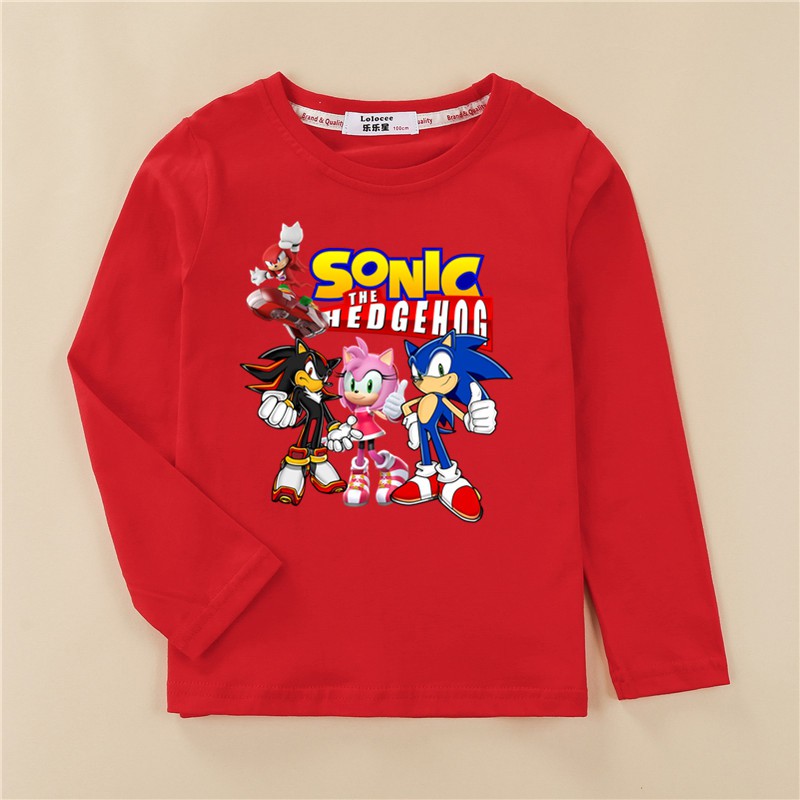 Áo thun tay dài in hình nhím Sonic phong cách thời trang cho bé trai