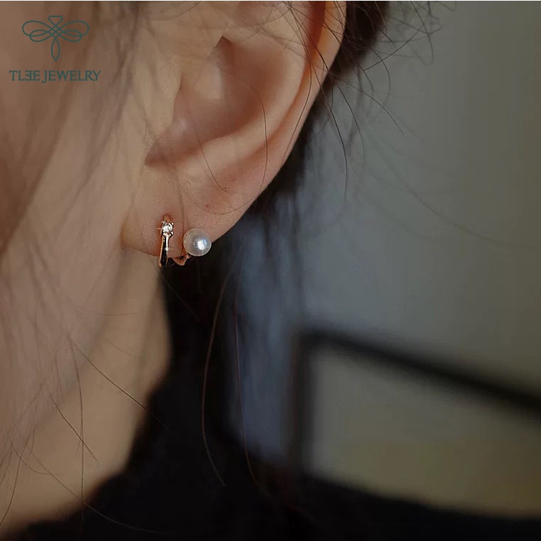 Khuyên tai bạc nữ TLEE Noemy đính trai nữ tính TleeJewelry B0179