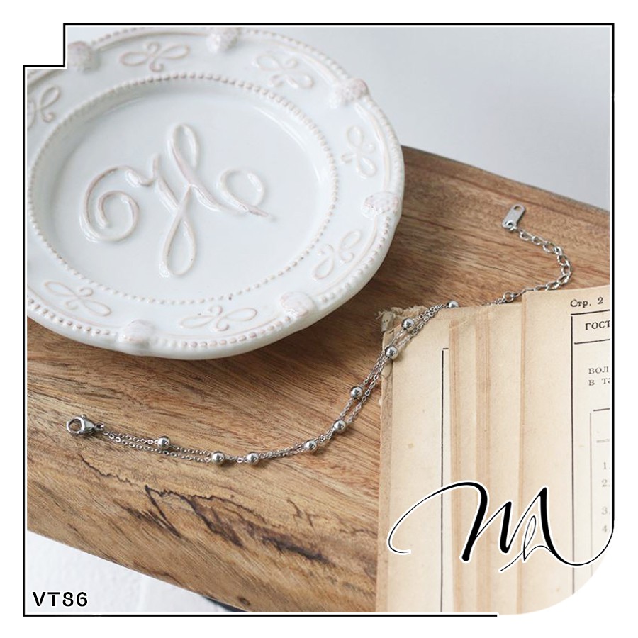 Lắc chân nữ Titan không gỉ dây đôi phối bi xinh xắn - Măng's House LC54