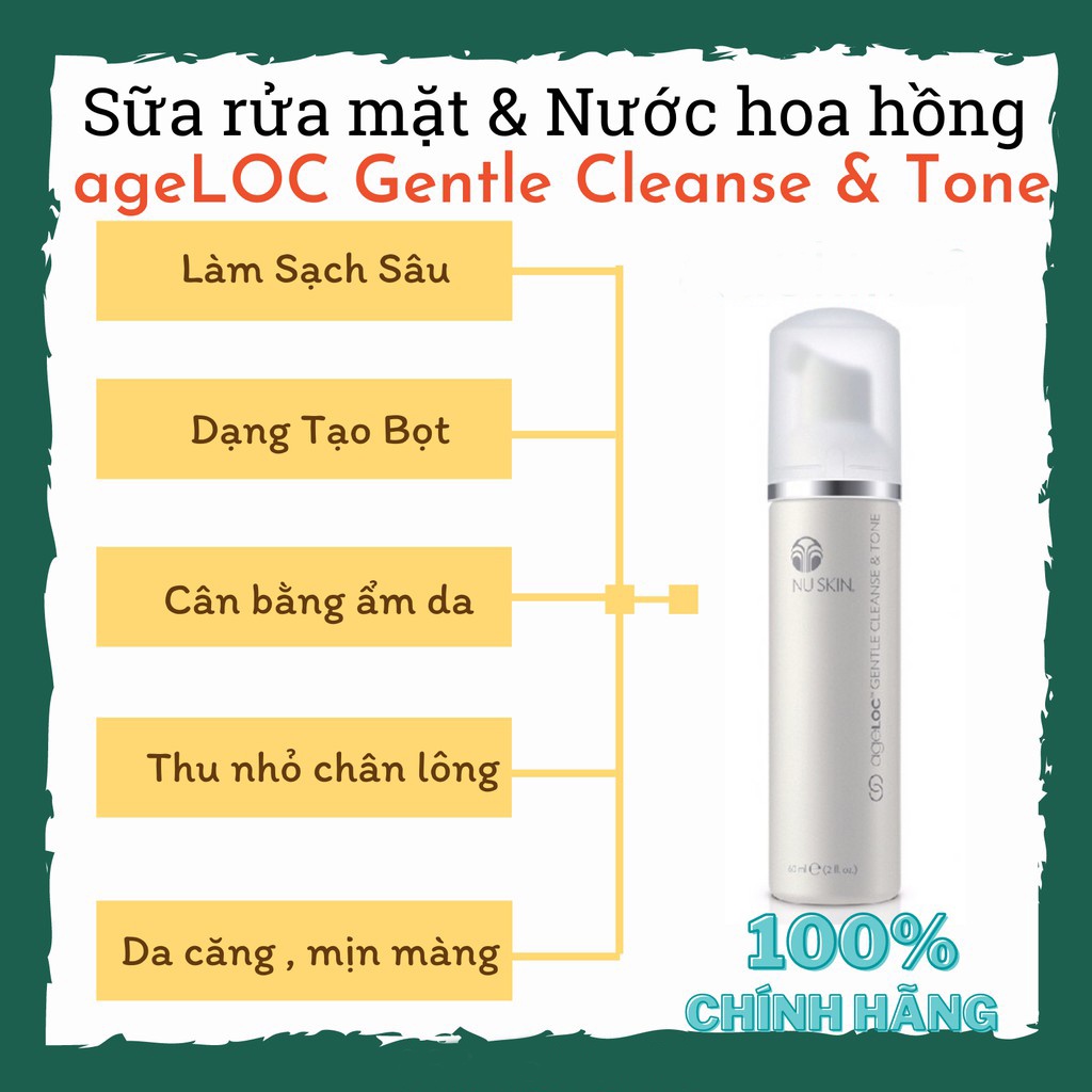 Sửa rửa mặt &amp; nước hoa hồng dịu nhẹ Nuskin ageLOC Gentle Cleanse &amp; Tone 60ml