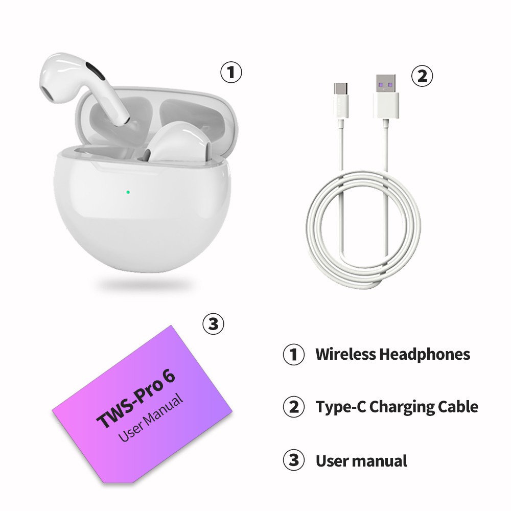 Tai Nghe Bluetooth Pro6 TWS 5.0 Tai Nghe Không Dây Cảm Biến, Định Vị Đổi Tên, Dùng Cho Android và IOS