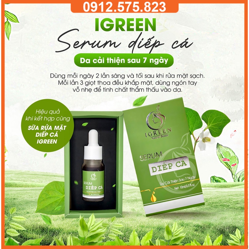 Serum diếp cá, serum diếp cá Igreen 10ml sạch mụn thâm se khít lỗ chân lông, dưỡng da căng bóng mịn màng