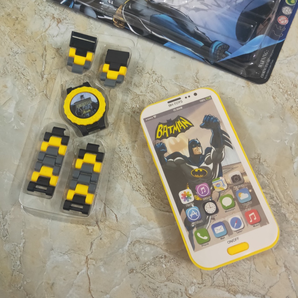 Bộ đồ chơi Điện thoại chạy pin có chuông kèm Đồng hồ Siêu nhân anh hùng BatMan hoặc SpiderMan