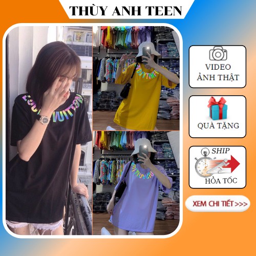 Áo thun tay lỡ phản quang form thụng Unisex, Áo phông phản quang 7 màu chữ quanh cổ thời trang