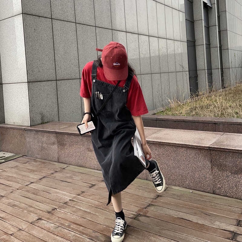 Yếm váy jean hai màu đen xanh unisex