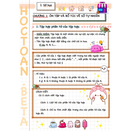 Sổ takenote Toán 6, sổ tay ghi chép toán 6 phong cách trang trí sticker với sổ lò xo bìa trong Beta, sổ còng sắt Binder