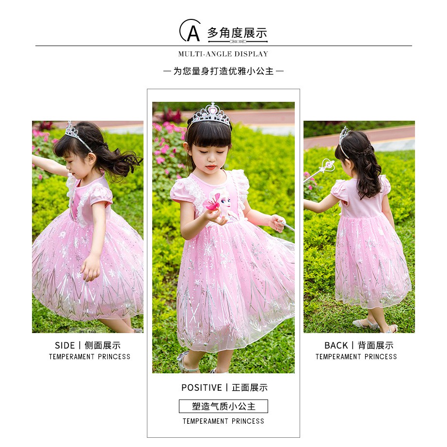 Váy Elsa Cho Bé Mẫu Mới Hãng AII Quảng Châu Ren Ngực In Hình Elsa Cao Cấp, Chất Cotton Đẹp