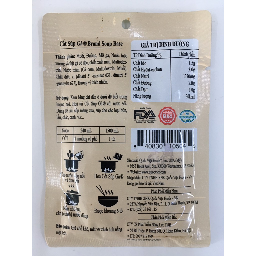 [FREESHIP + HOÀN XU] GIA VỊ NẤU Súp Gà Cốt Quốc Việt Foods 50g - Gia vị hoàn chỉnh nhập khẩu - Nấu được 6 tô | BigBuy360 - bigbuy360.vn