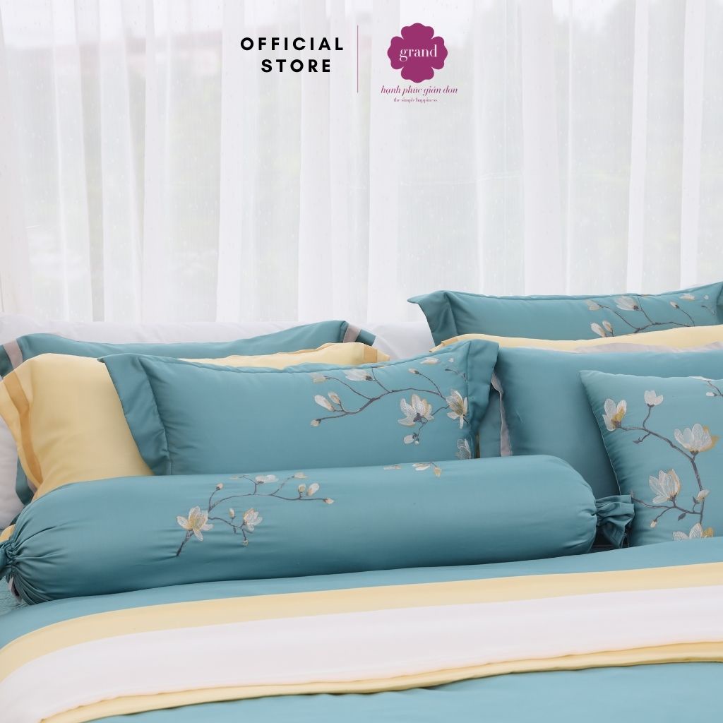 Vỏ gối ôm 100% cotton lụa sateen, tơ thiên nhiên by GRAND, kích thước 33x100, hoa văn trơn không thêu, đơn giản.