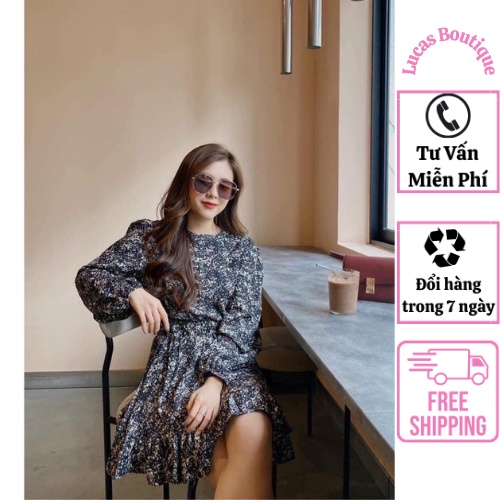 Đầm xoè đuôi cá dài tay màu xanh than(lucas boutique chuyên sỉ lẻ hàng quảng châu)