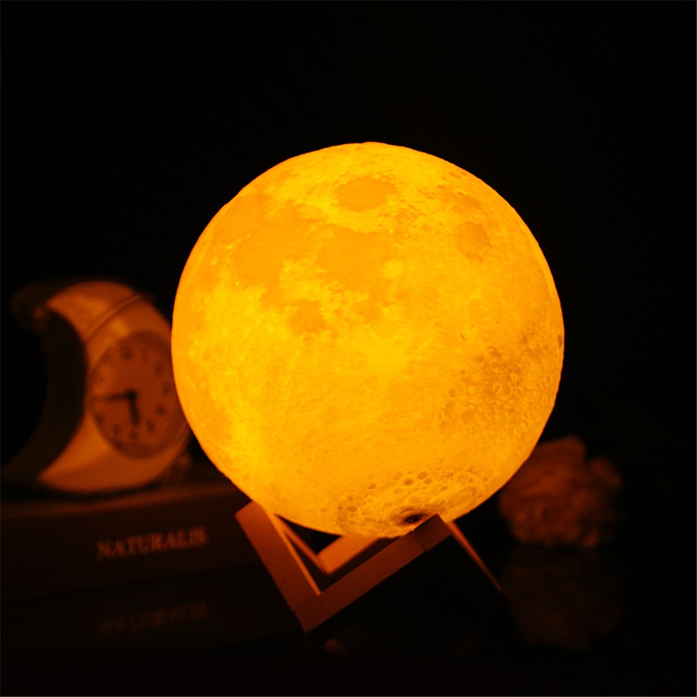 Đèn Ngủ LED Hình Mặt Trăng 3D Có Giá Đỡ Trang Trí Phòng Ngủ Cho Trẻ