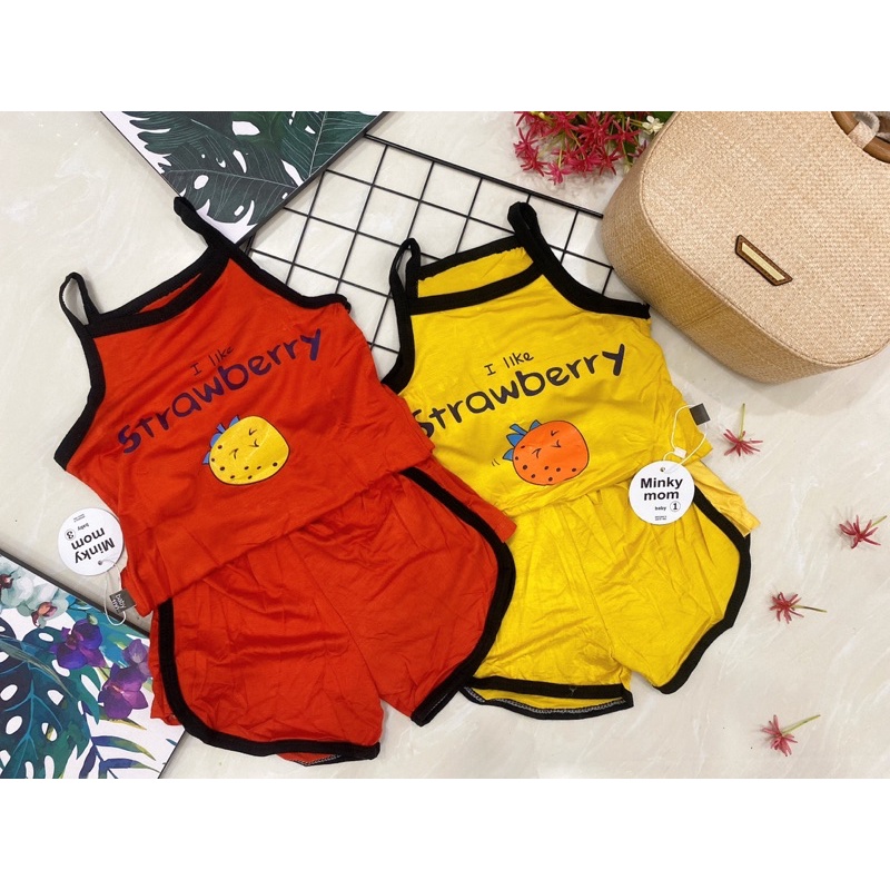 (1-5 tuổi) Set bộ 2 dây thun lạnh minkymom họa tiết dâu tây cho bé gái (8-18kg)