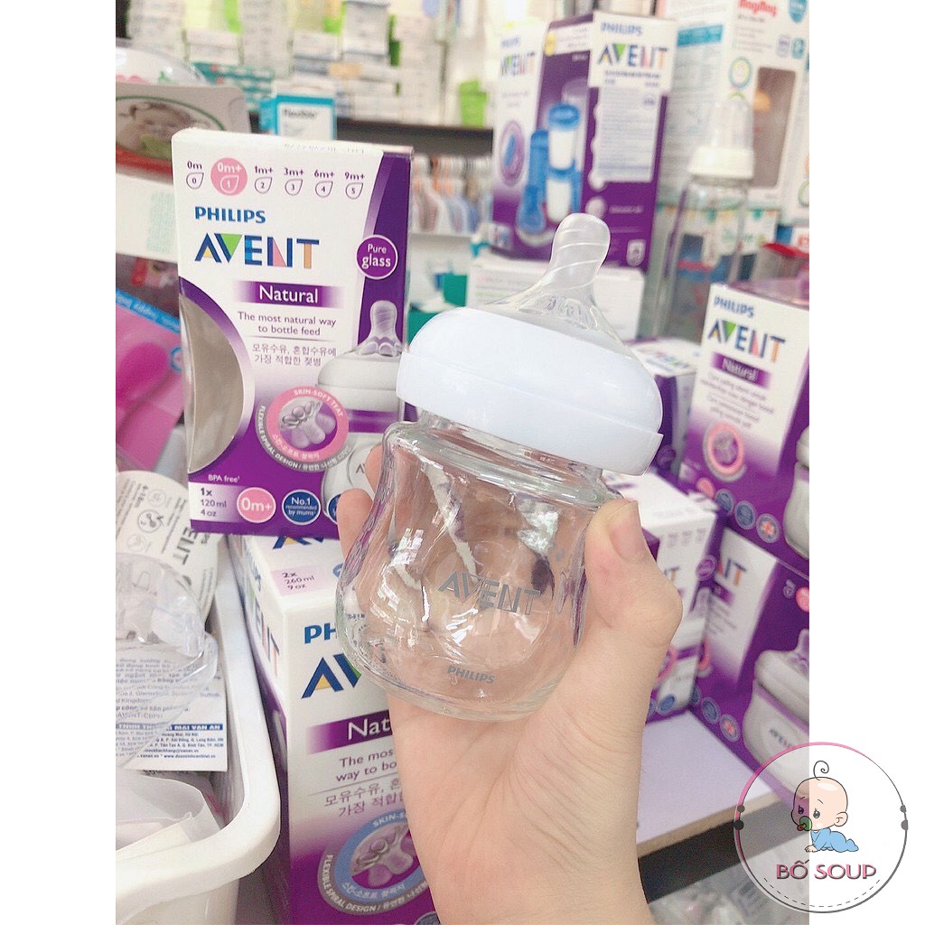 Bình Sữa Avent Natural Thuỷ Tinh 120 240ml [Được chọn núm 1 -&gt; 5][Cam kết chính hãng]