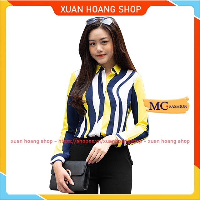 Áo Sơ Mi Nữ Đẹp Kiểu Công Sở Kẻ Sọc Mc Fashion, Trắng, Đỏ, Vàng, Xanh Đen Tím Than, Size Đủ, Chất Vải Mát A610, A611