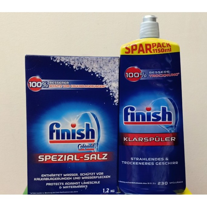 Combo nước làm bóng Finish 400ml+muối rửa bát finish 1,2kg dùng cho máy rửa bát