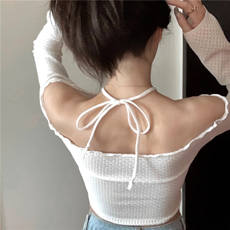 HUANG YOYO Hàng Mới Về Áo Lửng Dệt Kim Một Bên Vai Phong Cách Hàn Quốc Cho Nữ