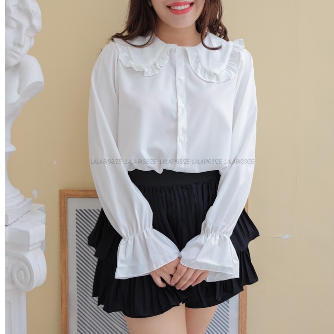 Áo sơ mi nữ BIGSIZE (55-85kg) cổ bèo tay bồng SMA02 - [LALA Bigsize]