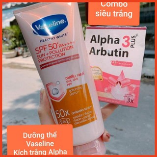 (Auth) Combo dưỡng trắng da Vaseline 50X và viên kích trắng Alpha Arbutin