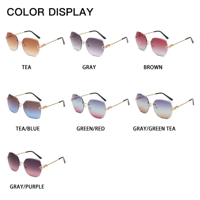 (HENGHA) Kính Mát Không Gọng Kim Loại Không Viền Màu Gradient Phong Cách Retro Thời Trang Mới