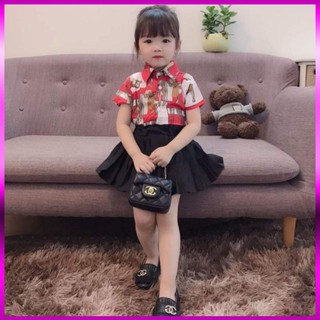 Sét chân váy kèm áo sơ mi lụa cao cấp cho bé gái