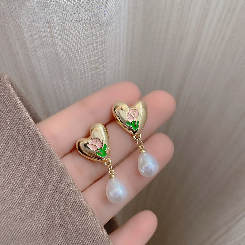 Bông Tai Mạ Bạc 925 Hình Hoa Đính Ngọc Trai Thời Trang Cho Nữ