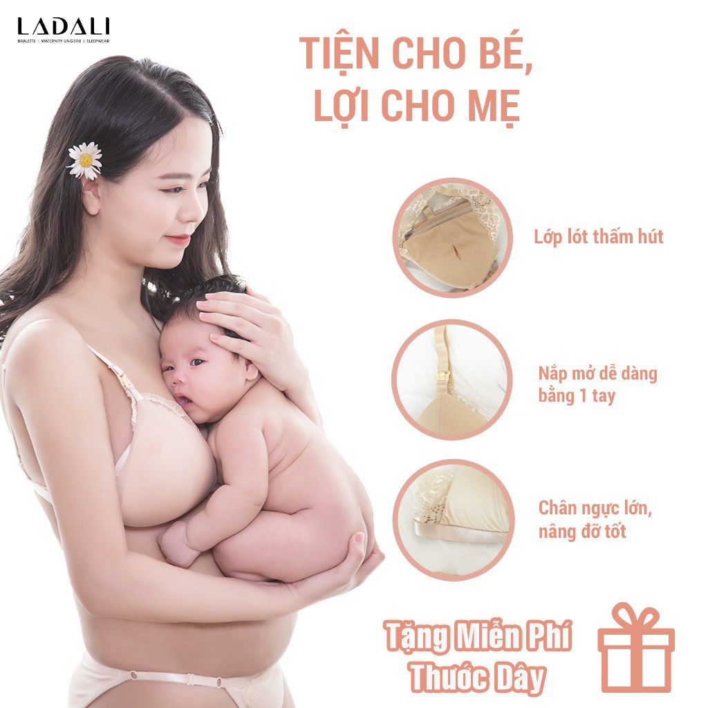 Áo ngực bà bầu cho con bú Ladali cúc bấm chất liệu cotton pha ren 2in1 (có bigsize)