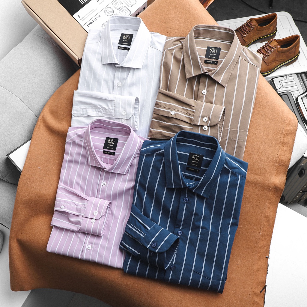 Sơ mi nam sọc 4 màu chất cotton tay dài có túi trước ngực SASM63 |SATOSHI|
