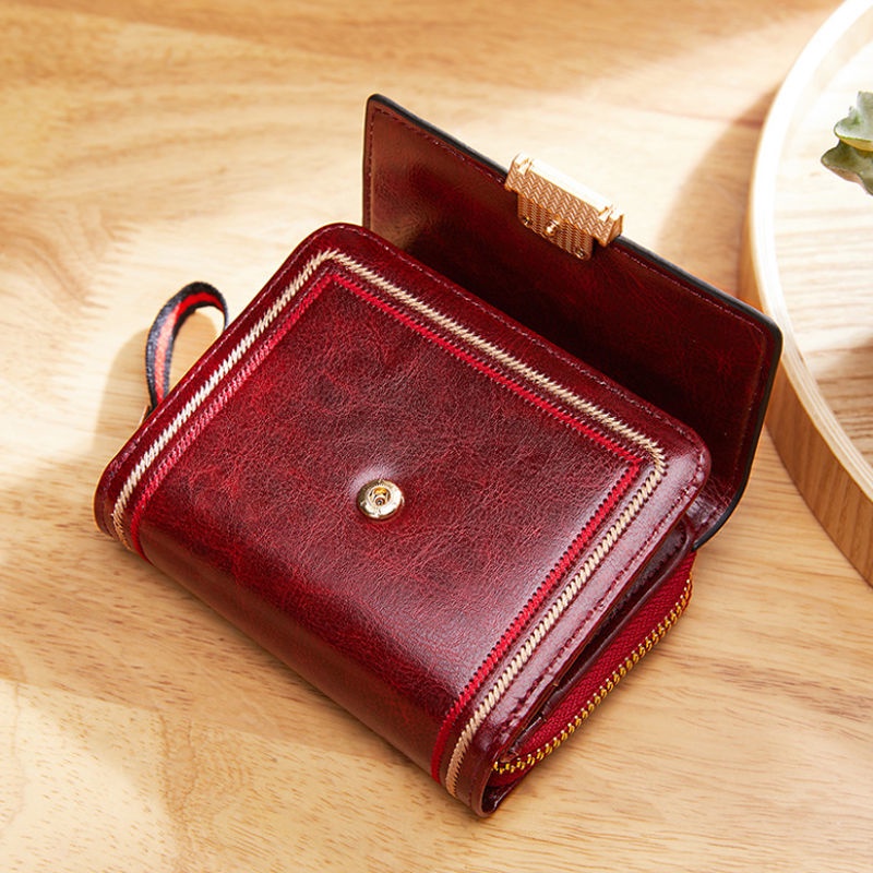 Ví Da Sáp Dầu Chuwanglin Phong Cách Vintage Cho Nữ