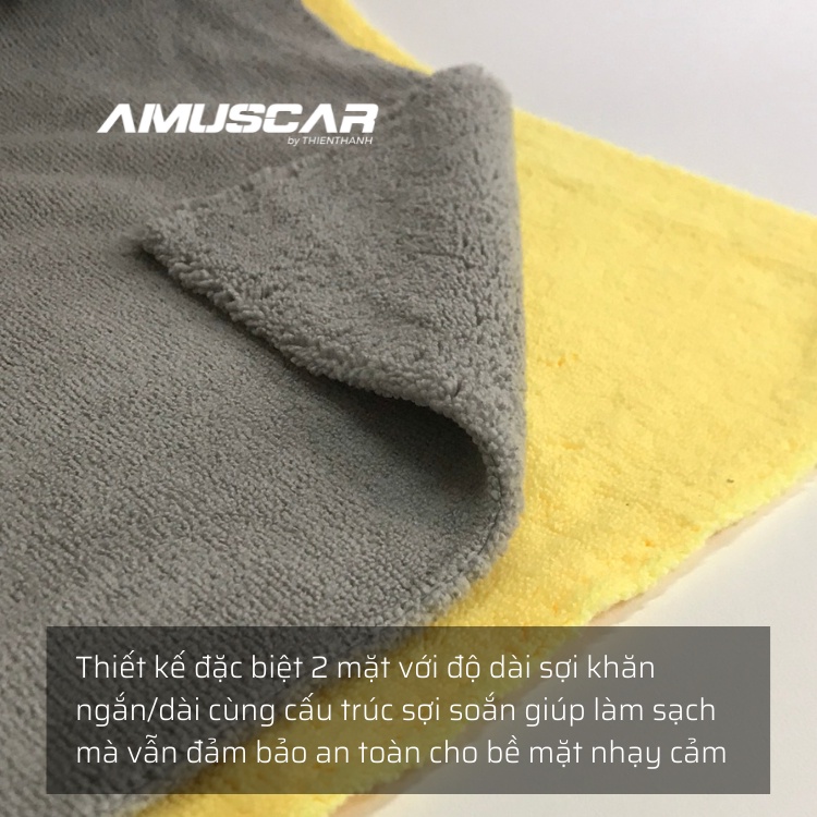 Khăn lau xe chuyên dụng PILE LF AMUSCAR 100% Microfiber lau ghế da không viền mềm mịn không bụi vải