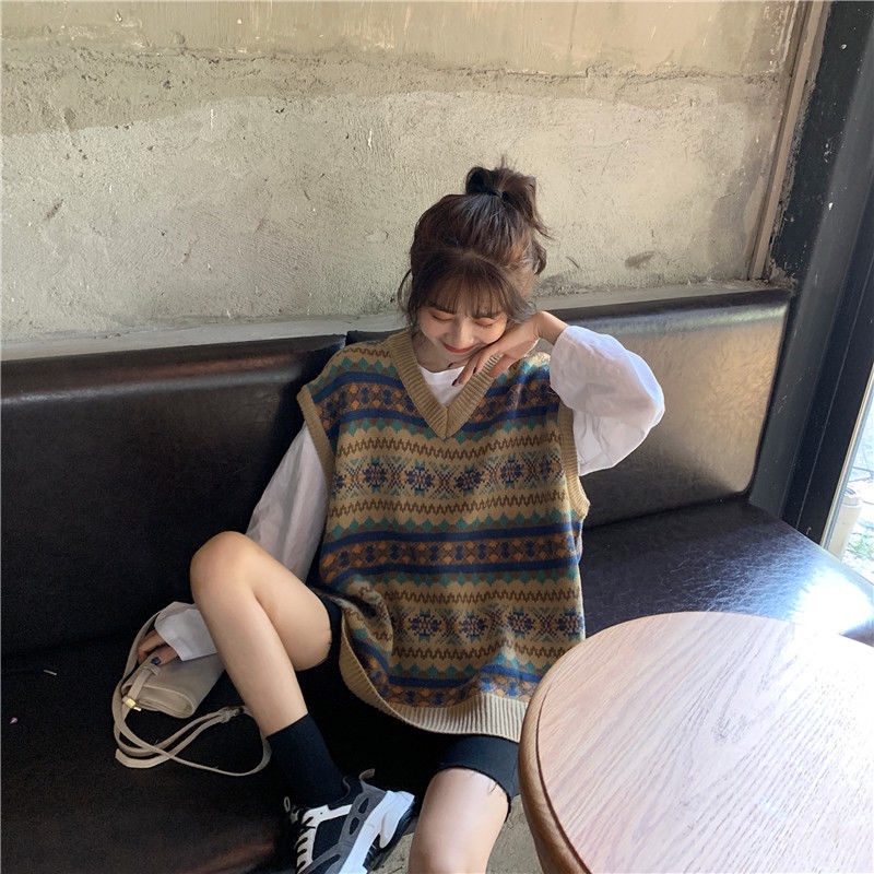 Áo Len Không Tay Cổ Chữ V Form Rộng Thiết Kế Mới Thời Trang Theo Phong Cách Hàn Quốc Cho Nữ