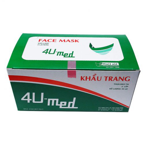 Khẩu trang y tế 4U-MED 3 lớp kháng khuẩn thoáng mát, 50 cái/hộp