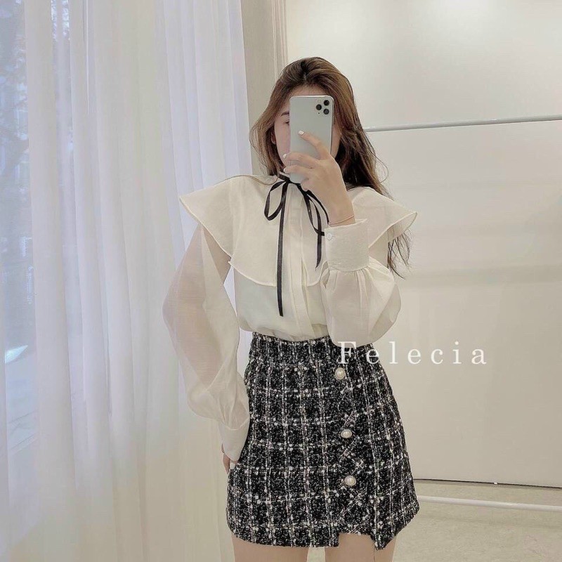 [Mã FAMAYWA giảm 10K đơn 50K] ÁO SƠ MI TƠ BÈO VAI THẮT NƠ TAY BỒNG | BigBuy360 - bigbuy360.vn