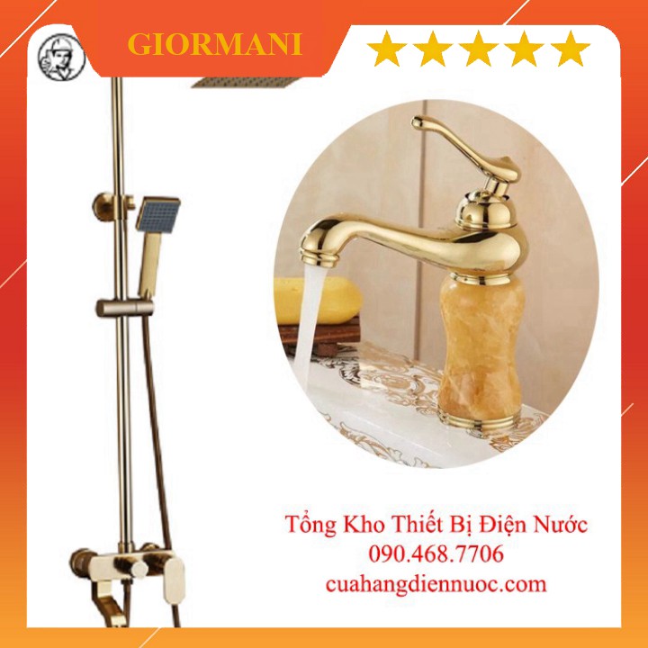 Sen tắm Combo bộ sen cây vàng ánh kim kèm vòi chậu lavabo đính đá cao cấp SC14-SNL09