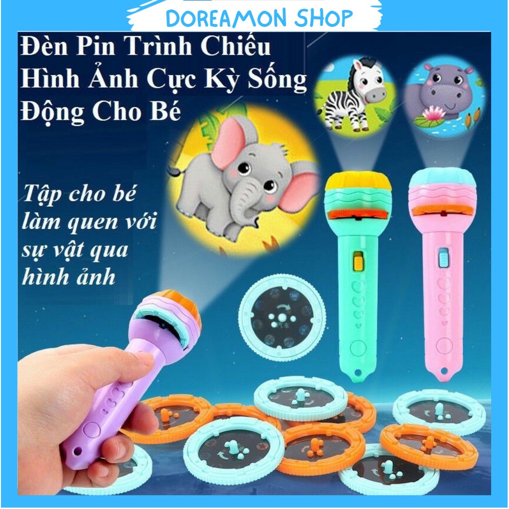 Đèn pin chiếu 80 hình ảnh cho bé thoả thích khám phá hoa quả, động vật, côn trùng, phương tiện, siêu nhân...