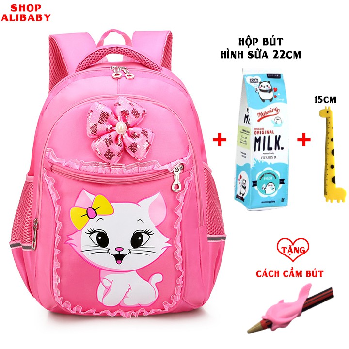 Balo đi học mầu hồng mèo hello kitty đáng yêu dành cho bé gái cấp 1 tiểu học lớp 12345 TE11